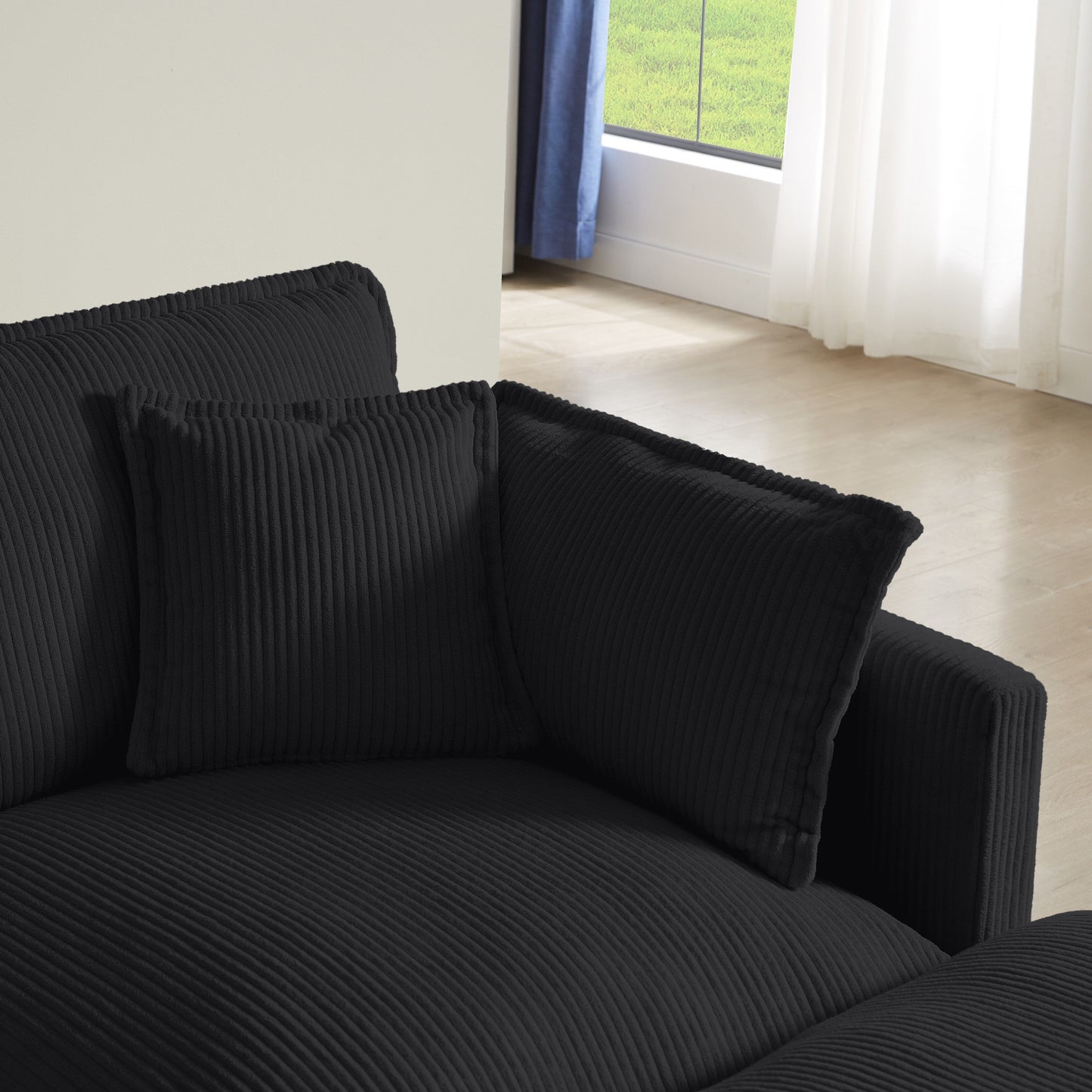 Canapé 3 places classique moderne en velours côtelé 96 - Assise profonde, avec 4 coussins pour le salon