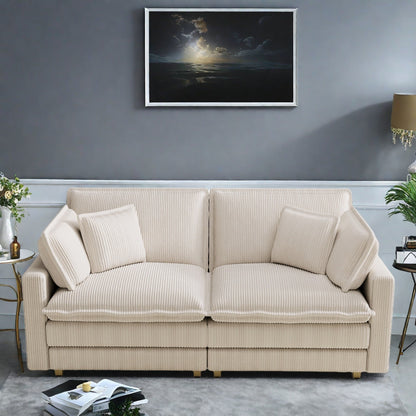 Canapé 3 places classique moderne en velours côtelé 96 - Assise profonde, avec 4 coussins pour le salon