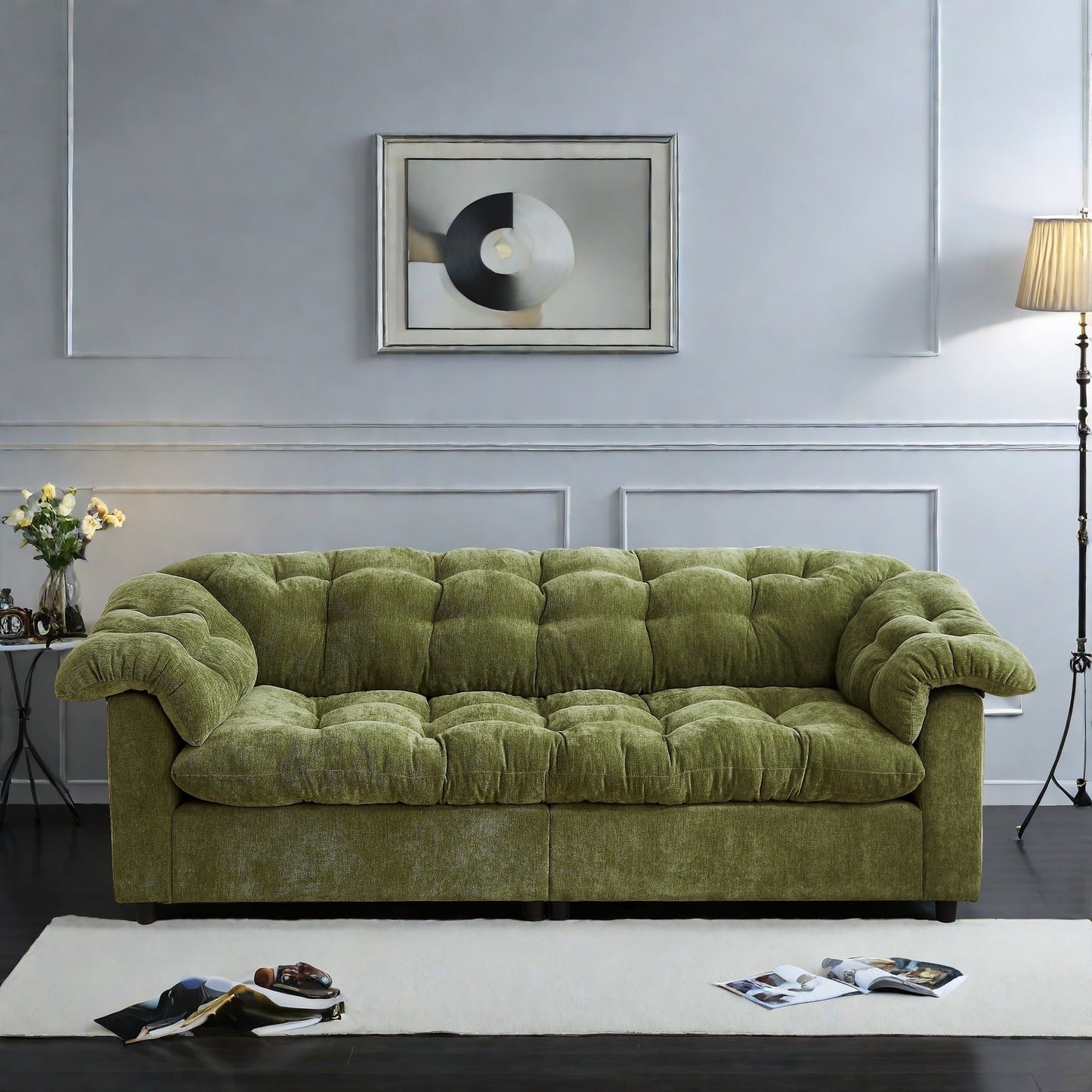 Canapé 3 places classique moderne en tissu 99.2, structure en bois massif et coussin moelleux en forme de nuage