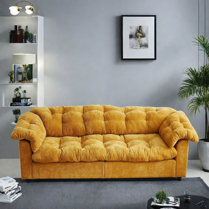 Canapé 3 places classique moderne en tissu 99.2, structure en bois massif et coussin moelleux en forme de nuage