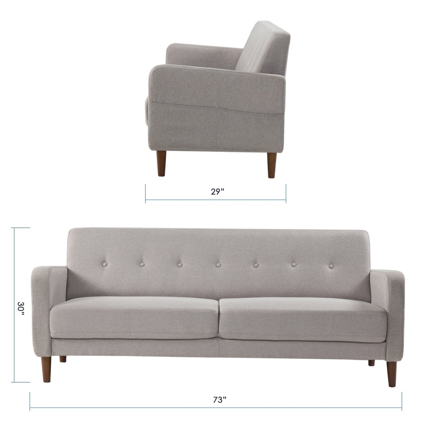 Canapé capitonné moderne en lin ADAIR avec poches d'accoudoirs par Crown Comfort