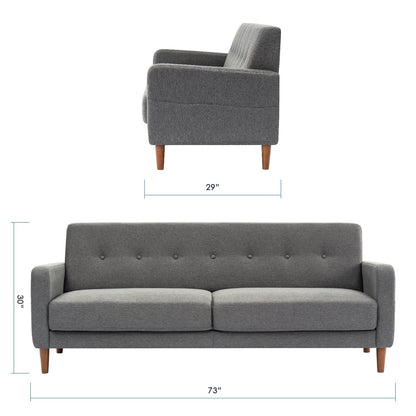 Canapé capitonné moderne en lin ADAIR avec poches d'accoudoirs par Crown Comfort