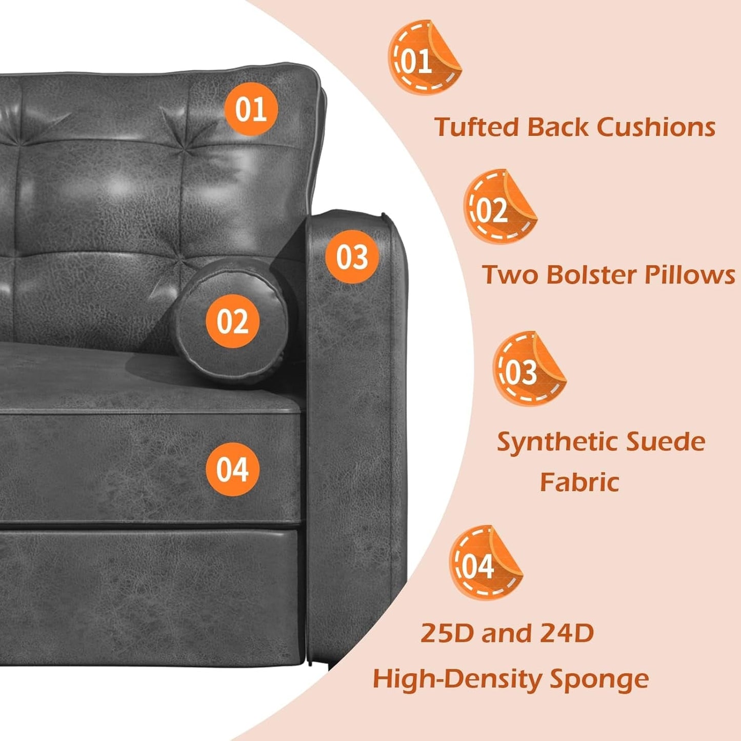 Canapé moderne du milieu du siècle AECOJOY 84.2 avec 2 coussins traversins