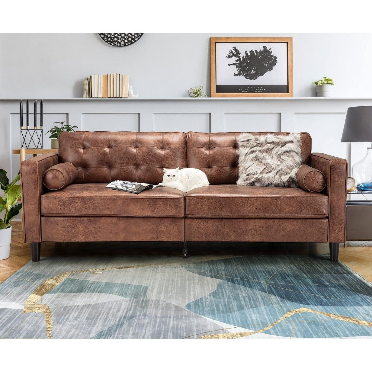 Canapé moderne du milieu du siècle AECOJOY 84.2 avec 2 coussins traversins