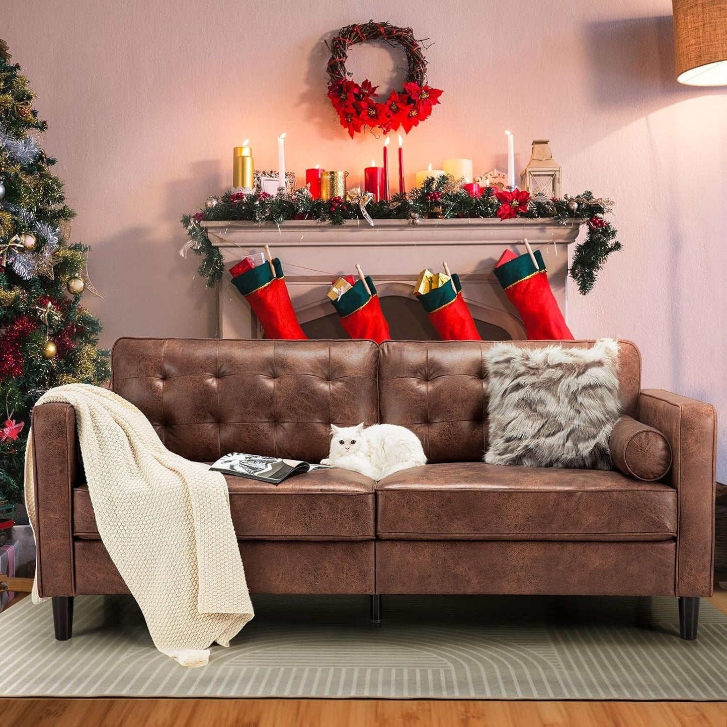 Canapé moderne du milieu du siècle AECOJOY 84.2 avec 2 coussins traversins