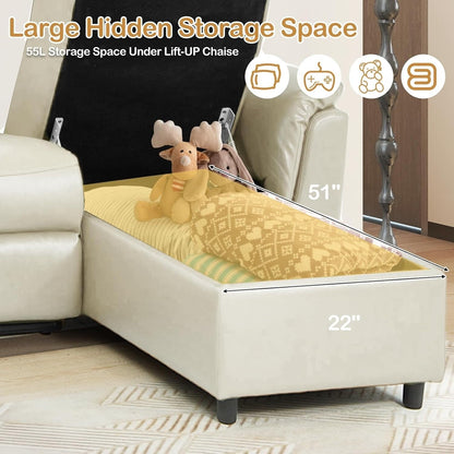 Canapé sectionnel inclinable électrique AECOJOY, canapé-lit en cuir PU avec méridienne de rangement, dossier et repose-pieds réglables