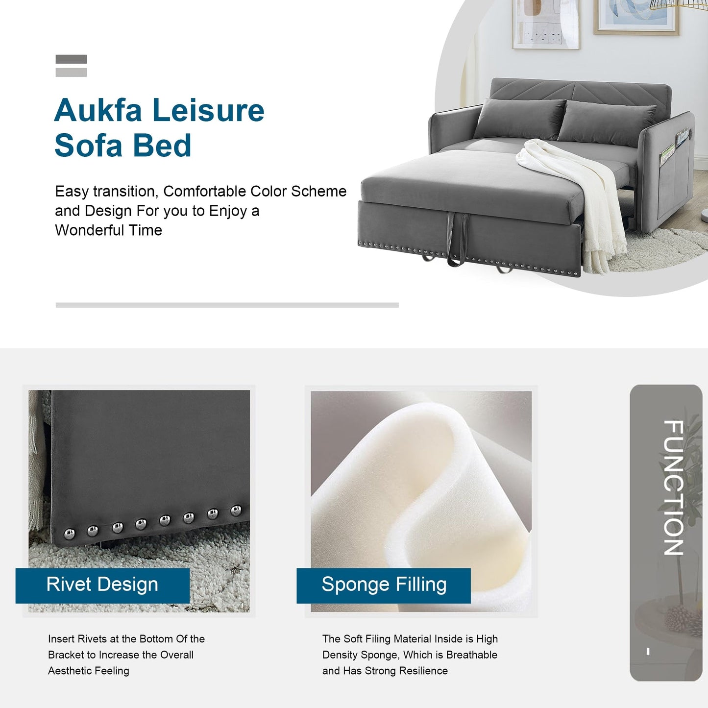 Canapé-lit convertible 3 en 1 Aukfa en velours