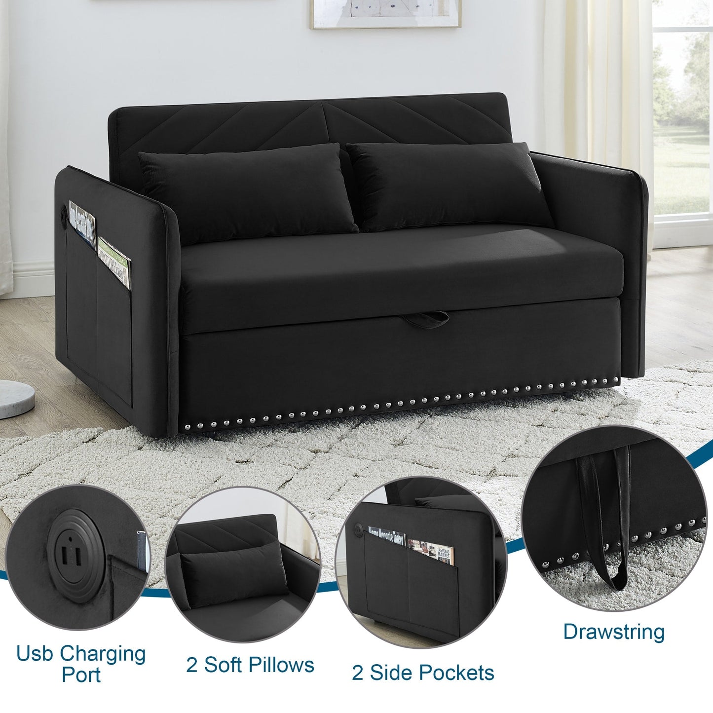 Canapé-lit convertible 3 en 1 Aukfa en velours