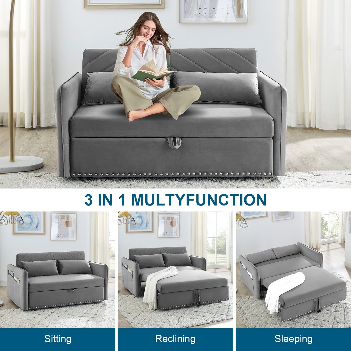 Canapé-lit convertible 3 en 1 Aukfa en velours