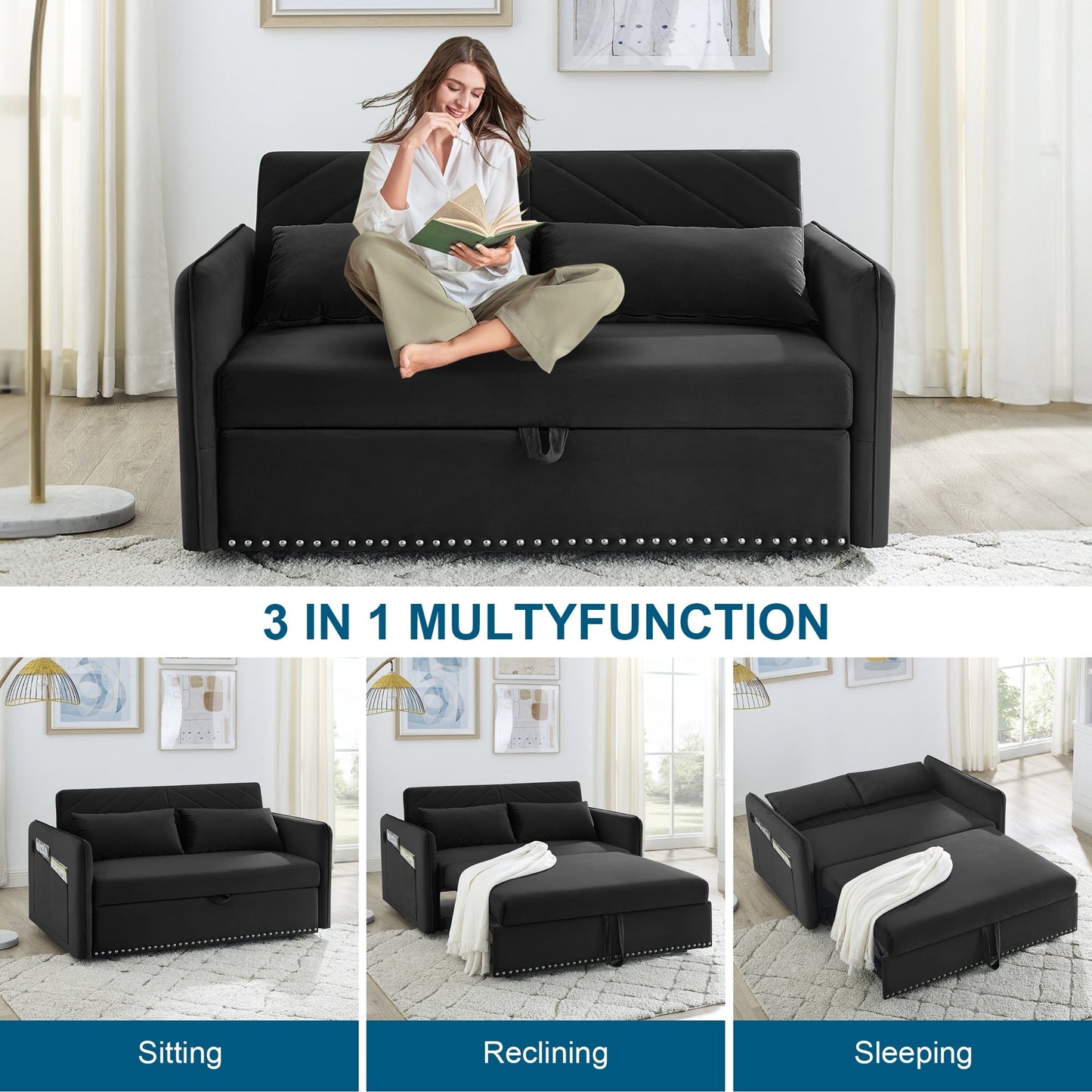 Canapé-lit convertible 3 en 1 Aukfa en velours