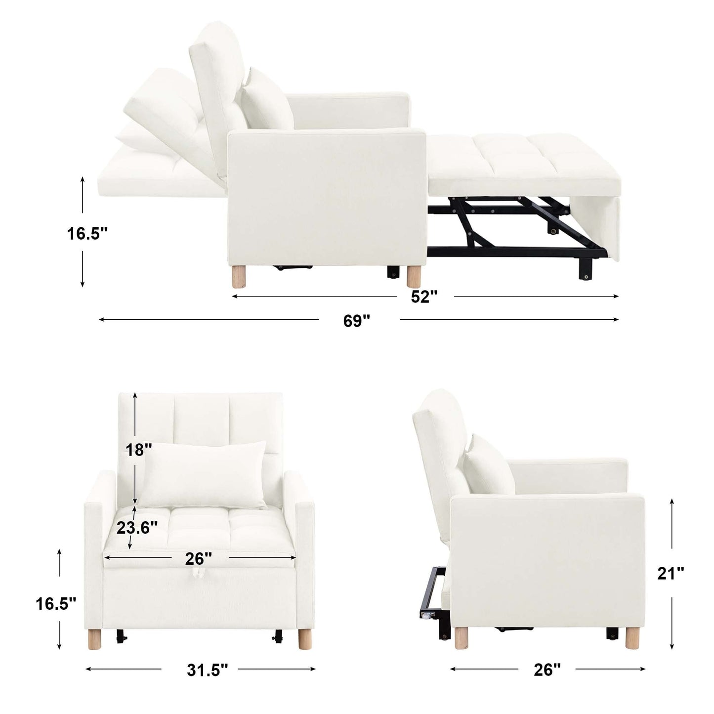 Fauteuil-lit convertible Aukfa avec oreiller