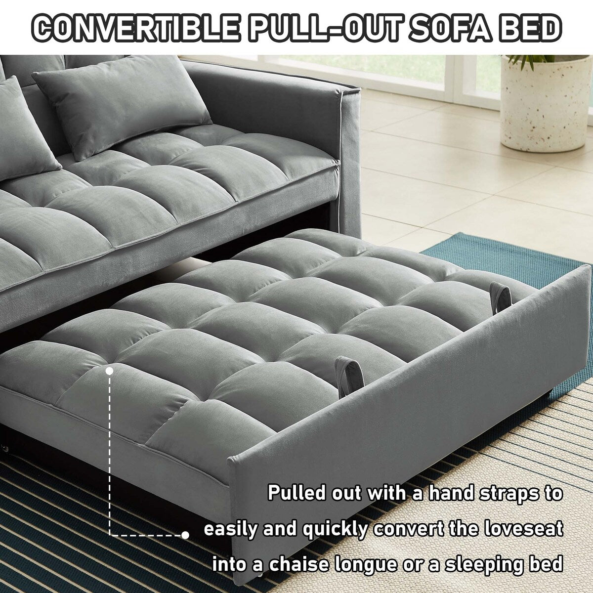 Canapé-lit convertible en velours Aukfa avec poche latérale