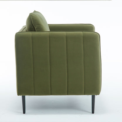 Fauteuil d'appoint pour salon, canapé simple confortable en velours, fauteuil moderne du milieu du siècle avec 1 coussin et pieds en métal