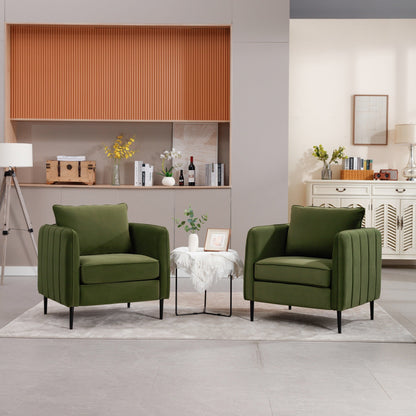 Fauteuil d'appoint pour salon, canapé simple confortable en velours, fauteuil moderne du milieu du siècle avec 1 coussin et pieds en métal