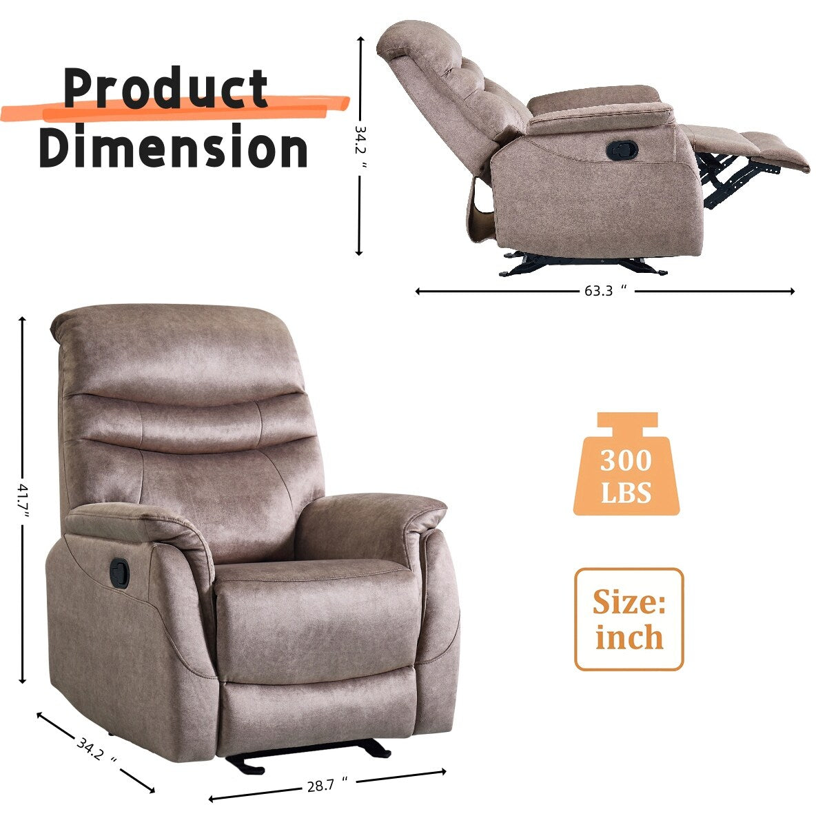 Fauteuil inclinable moderne réglable, canapé inclinable avec support lombaire, canapé confortable avec accoudoirs et dossier