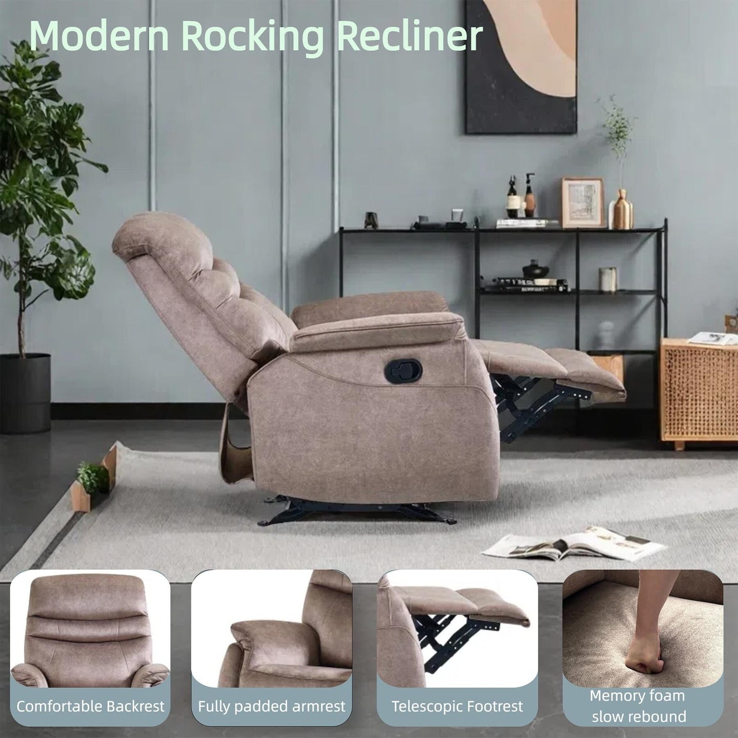 Fauteuil inclinable moderne réglable, canapé inclinable avec support lombaire, canapé confortable avec accoudoirs et dossier