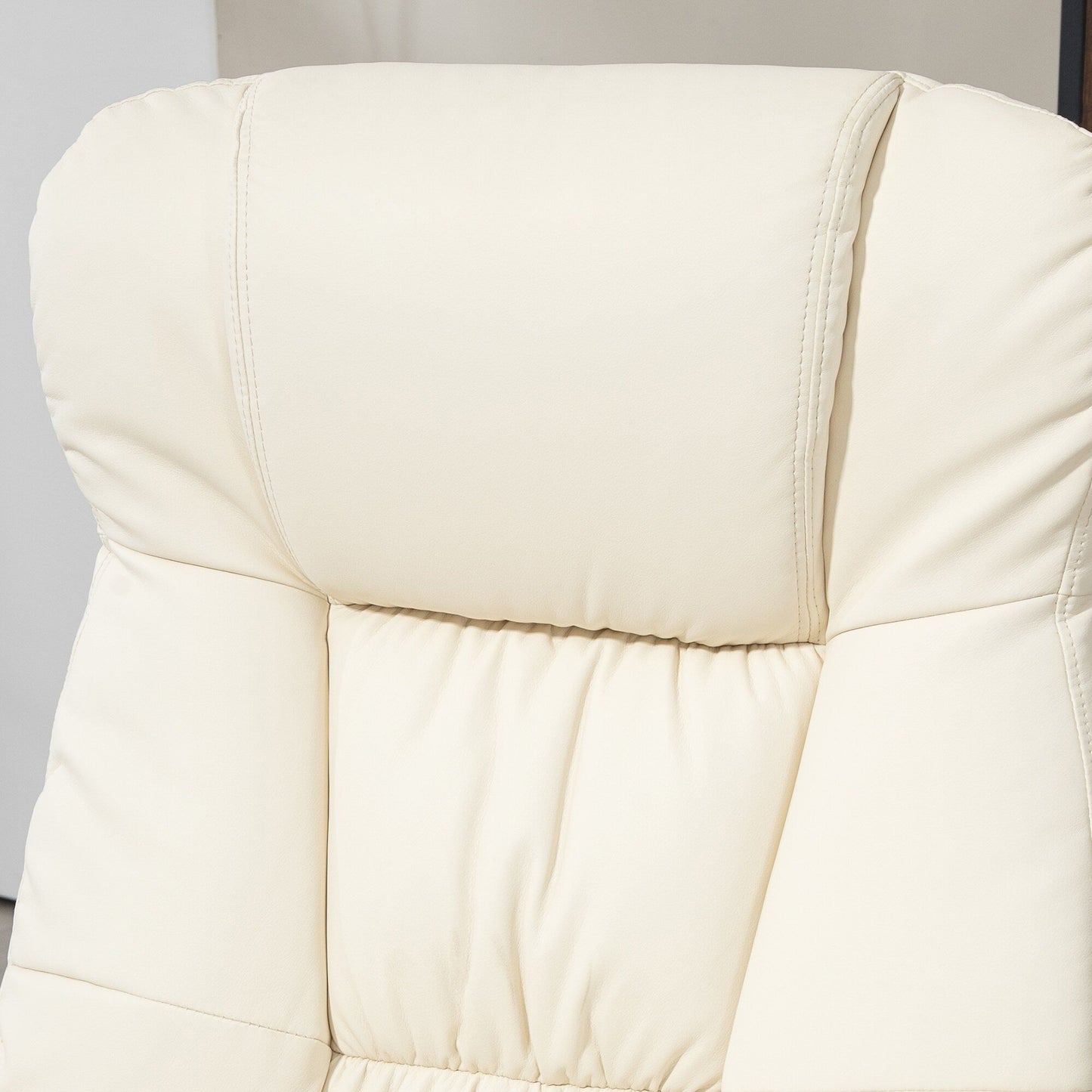 Fauteuil inclinable pivotant réglable en similicuir, fauteuil à dossier haut rembourré avec pouf et base en bois