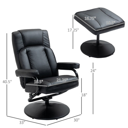 Fauteuil inclinable manuel pivotant réglable en similicuir avec repose-pieds pour salon, bureau ou chambre
