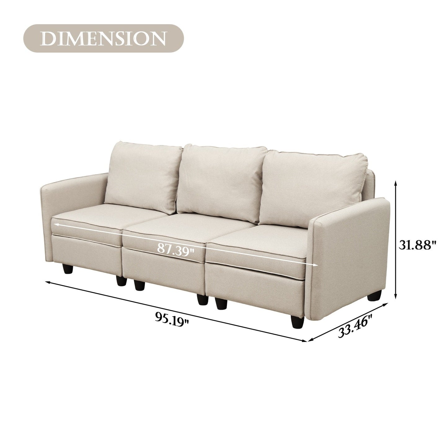 Canapé avec rangement, canapé rembourré avec tissu en lin moderne