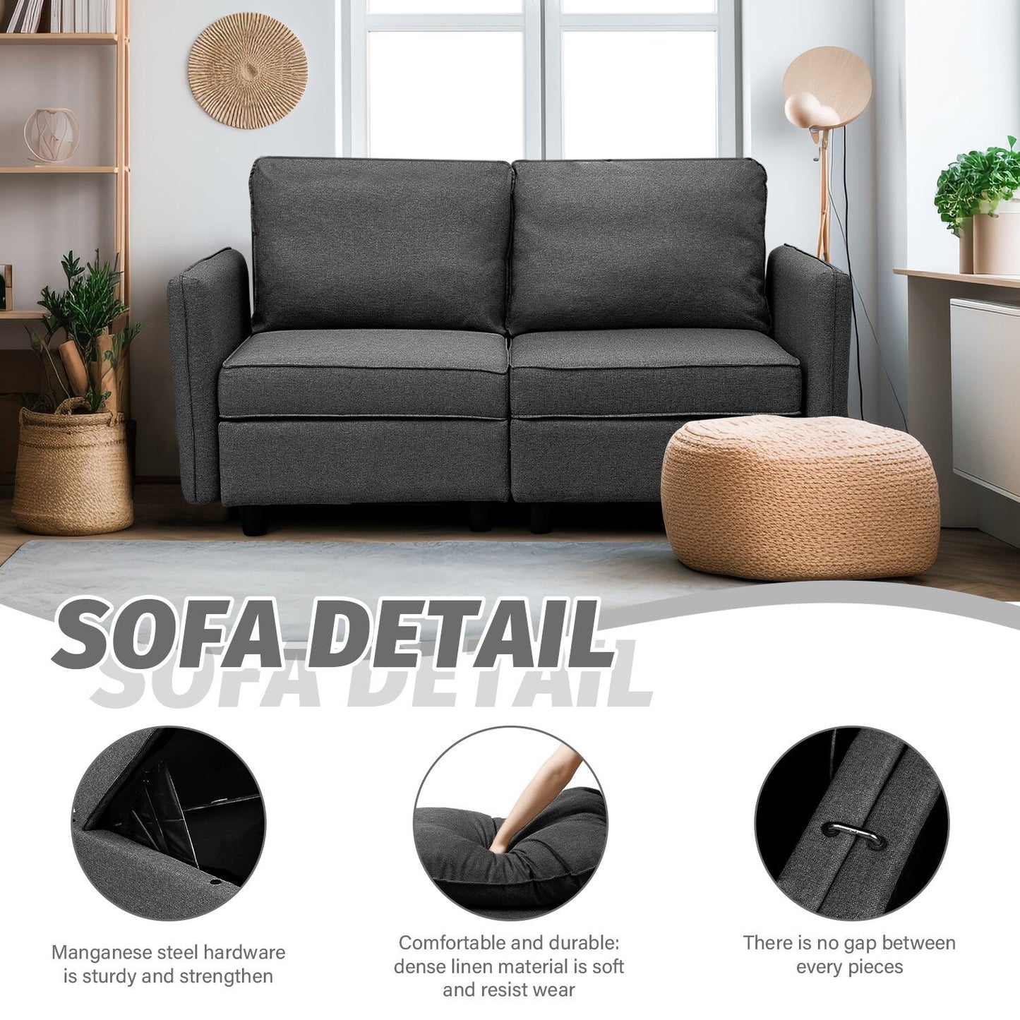 Canapé avec rangement, canapé rembourré avec tissu en lin moderne