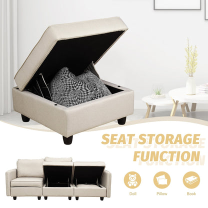 Canapé avec rangement, canapé rembourré avec tissu en lin moderne