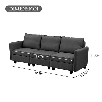 Canapé avec rangement, canapé rembourré avec tissu en lin moderne