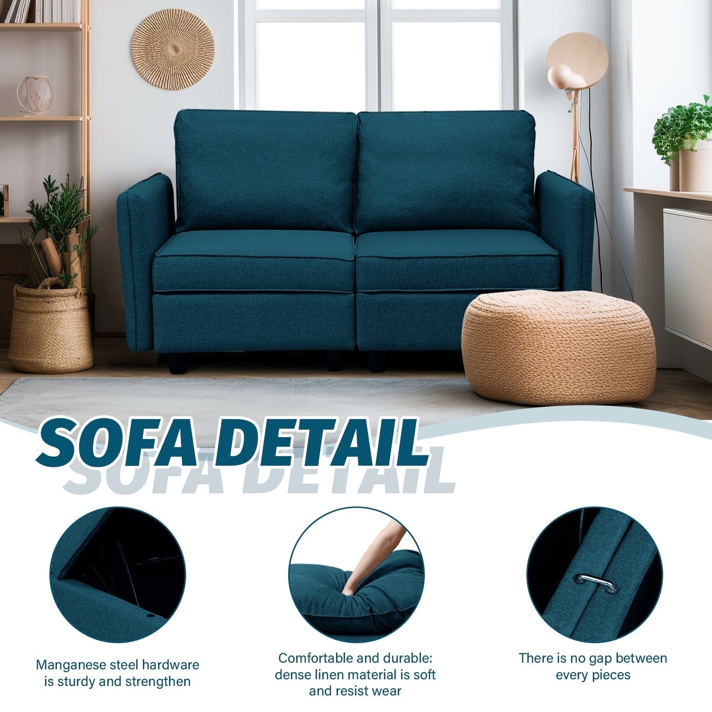 Canapé avec rangement, canapé rembourré avec tissu en lin moderne