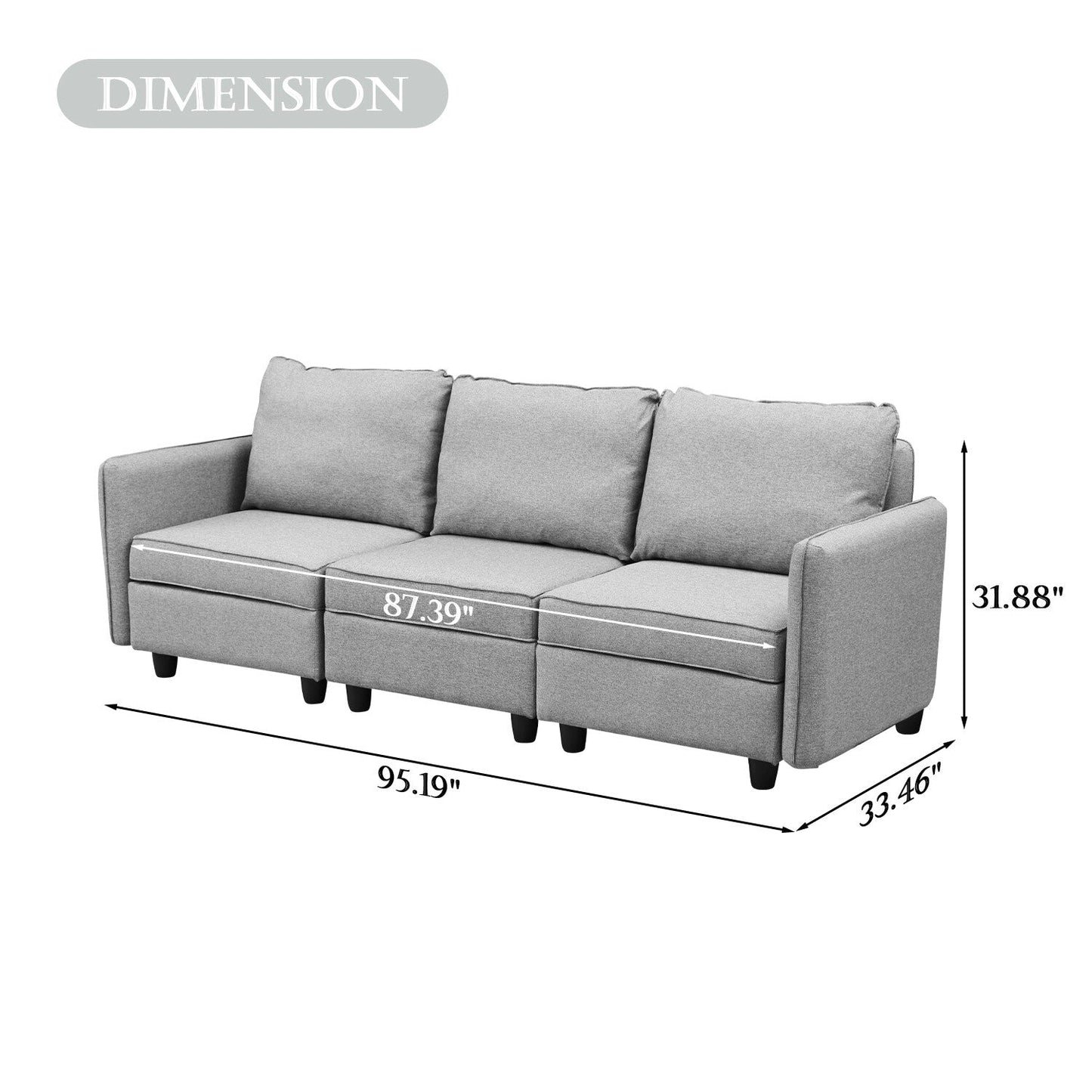 Canapé avec rangement, canapé rembourré avec tissu en lin moderne