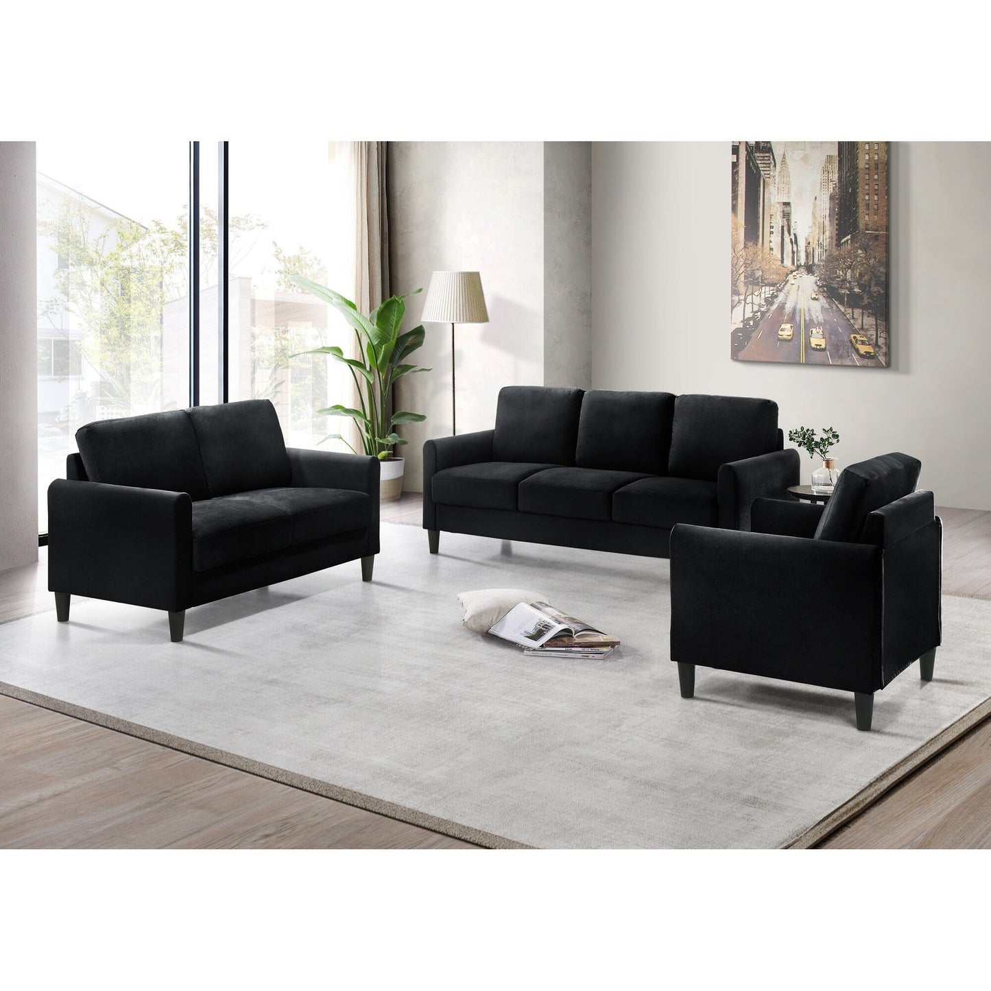 Ensemble de salon avec accoudoirs en velours Clayfell Airell