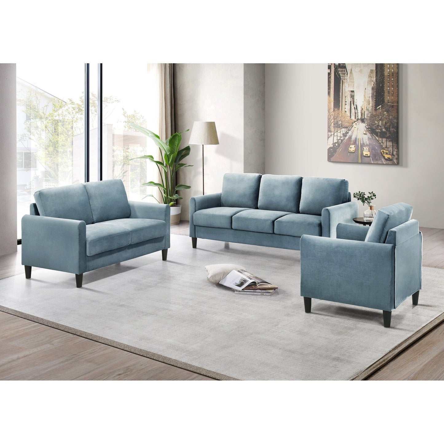 Ensemble de salon avec accoudoirs en velours Clayfell Airell