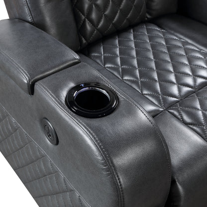 Fauteuil inclinable électrique Alair en cuir gris foncé avec Bluetooth, chargeur sans fil et porte-gobelet