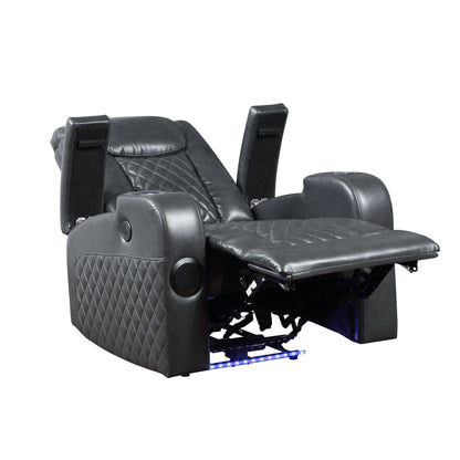 Fauteuil inclinable électrique Alair en cuir gris foncé avec Bluetooth, chargeur sans fil et porte-gobelet