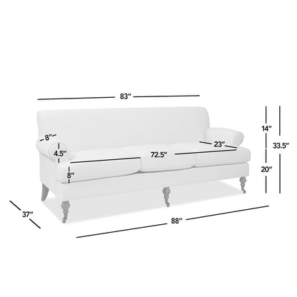 Canapé de salon Alana Lawson de 88 pouces « Canapé à trois coussins avec accoudoirs roulés et dossier serré » Assemblage minimal requis