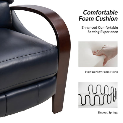 Fauteuil inclinable manuel Alex Mid-Century Modern en cuir véritable avec accoudoirs incurvés en bois, lot de 2