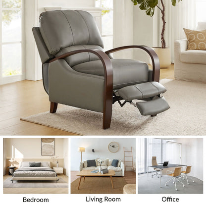 Fauteuil inclinable manuel Alex Mid-Century Modern en cuir véritable avec accoudoirs incurvés en bois, lot de 2