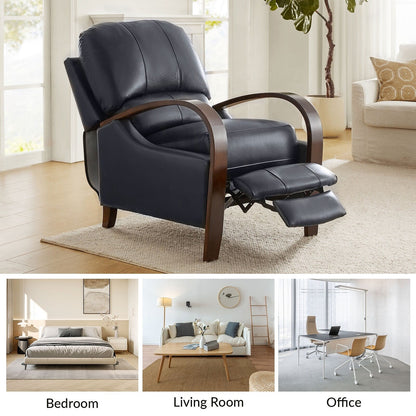 Fauteuil inclinable manuel Alex Mid-Century Modern en cuir véritable avec accoudoirs incurvés en bois, lot de 2