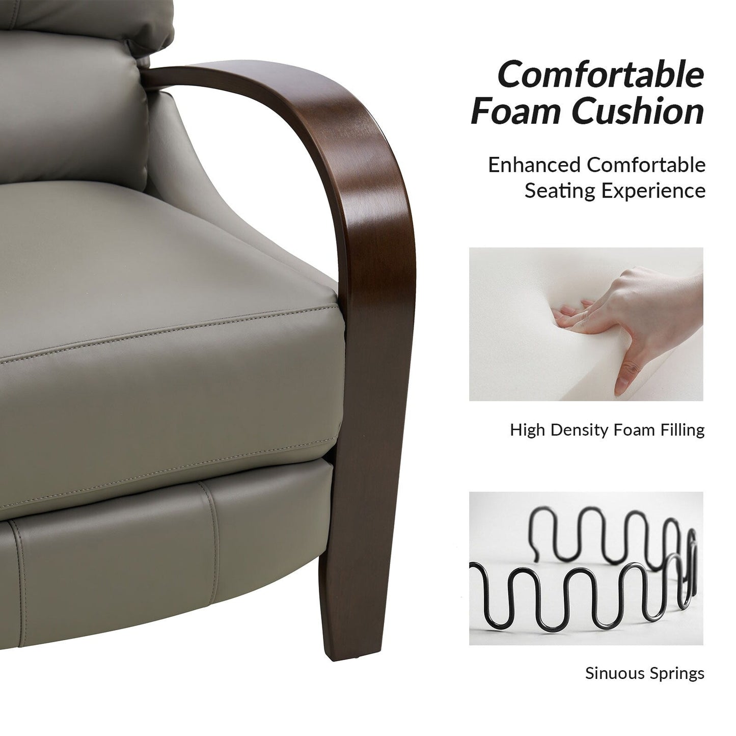 Fauteuil inclinable manuel Alex Mid-Century Modern en cuir véritable avec accoudoirs incurvés en bois, lot de 2