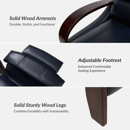 Fauteuil inclinable manuel Alex Mid-Century Modern en cuir véritable avec accoudoirs incurvés en bois, lot de 2