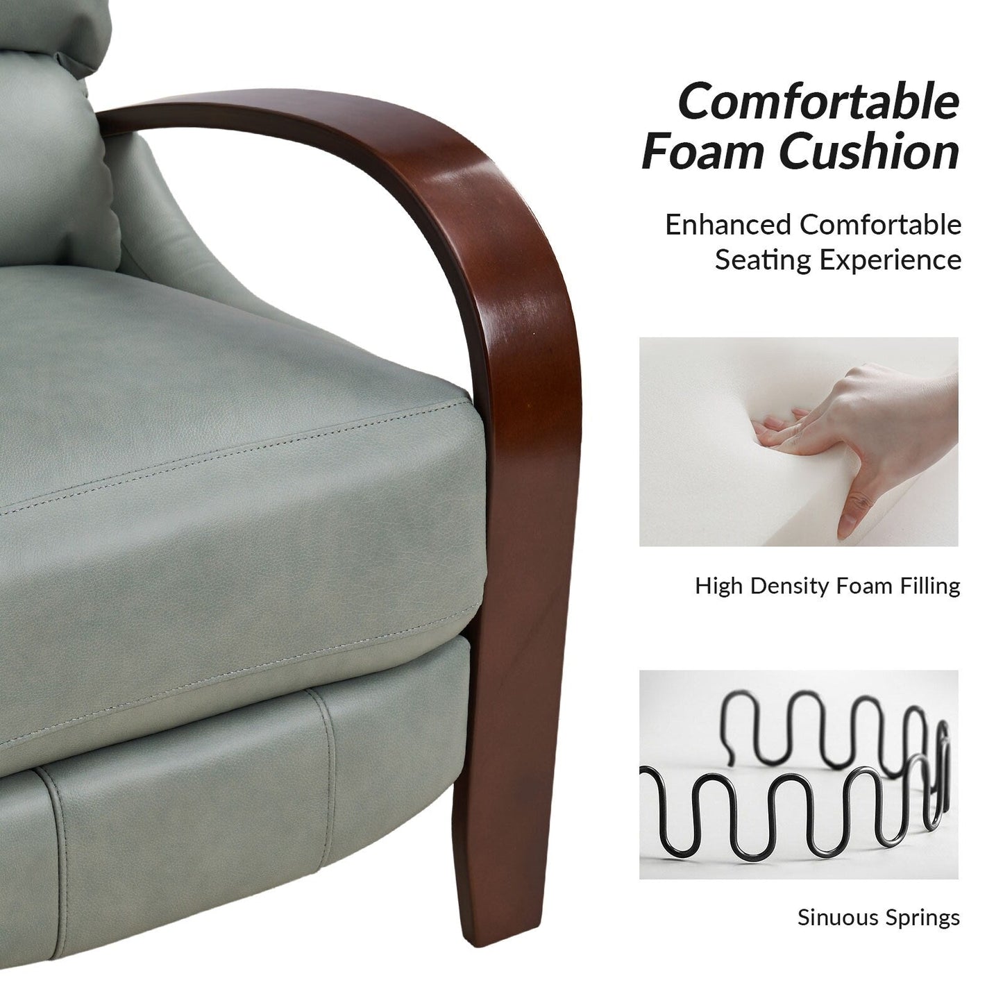 Fauteuil inclinable manuel Alex Mid-Century Modern en cuir véritable avec accoudoirs incurvés en bois, lot de 2