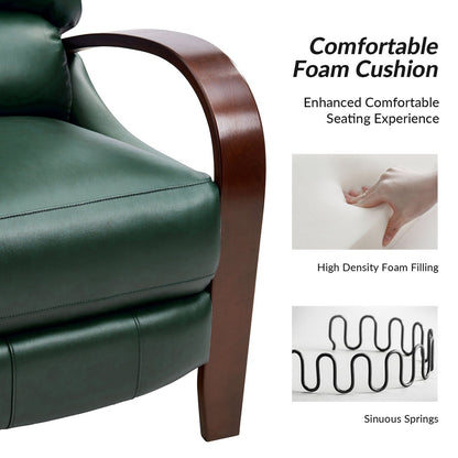 Fauteuil inclinable manuel Alex Mid-Century Modern en cuir véritable avec accoudoirs incurvés en bois, lot de 2