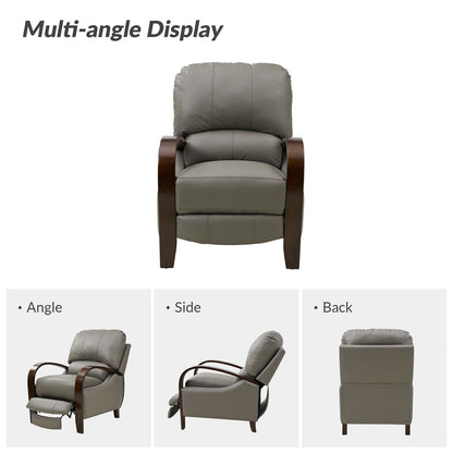 Fauteuil inclinable manuel Alex Mid-Century Modern en cuir véritable avec accoudoirs incurvés en bois, lot de 2