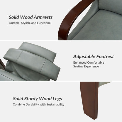 Fauteuil inclinable manuel Alex Mid-Century Modern en cuir véritable avec accoudoirs incurvés en bois, lot de 2