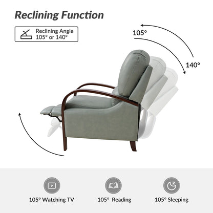 Fauteuil inclinable manuel Alex Mid-Century Modern en cuir véritable avec accoudoirs incurvés en bois, lot de 2