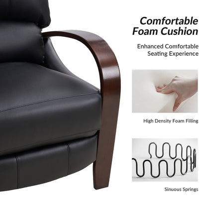 Fauteuil inclinable manuel Alex Mid-Century Modern en cuir véritable avec accoudoirs incurvés en bois, lot de 2