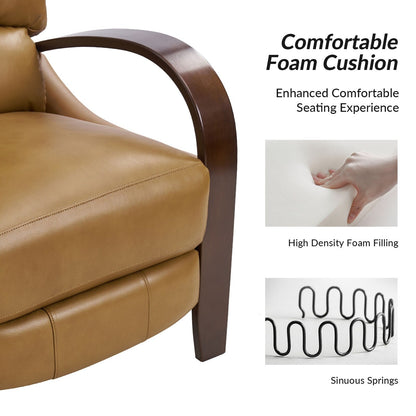 Fauteuil inclinable manuel Alex Mid-Century Modern en cuir véritable avec accoudoirs incurvés en bois, lot de 2