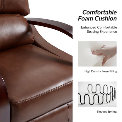 Fauteuil inclinable manuel Alex Mid-Century Modern en cuir véritable avec accoudoirs incurvés en bois, lot de 2