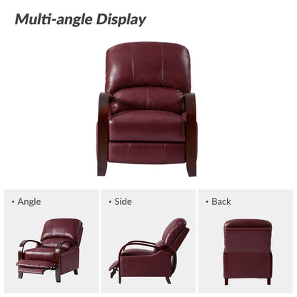 Fauteuil inclinable manuel Alex Mid-Century Modern en cuir véritable avec accoudoirs incurvés en bois, lot de 2