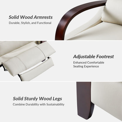 Fauteuil inclinable manuel Alex Mid-Century Modern en cuir véritable avec accoudoirs incurvés en bois, lot de 2