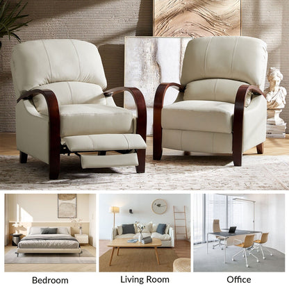 Fauteuil inclinable manuel Alex Mid-Century Modern en cuir véritable avec accoudoirs incurvés en bois, lot de 2