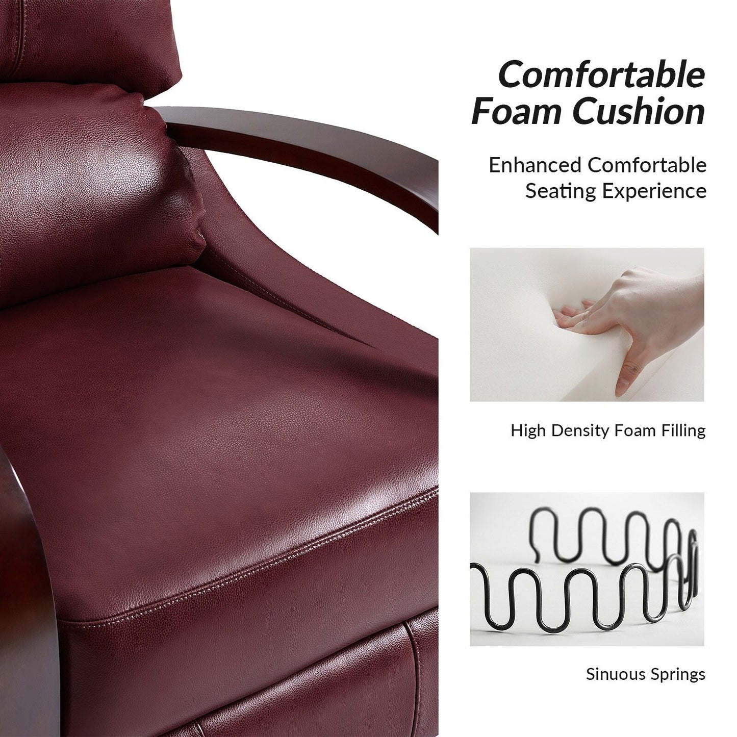 Fauteuil inclinable manuel Alex Mid-Century Modern en cuir véritable avec accoudoirs incurvés en bois, lot de 2